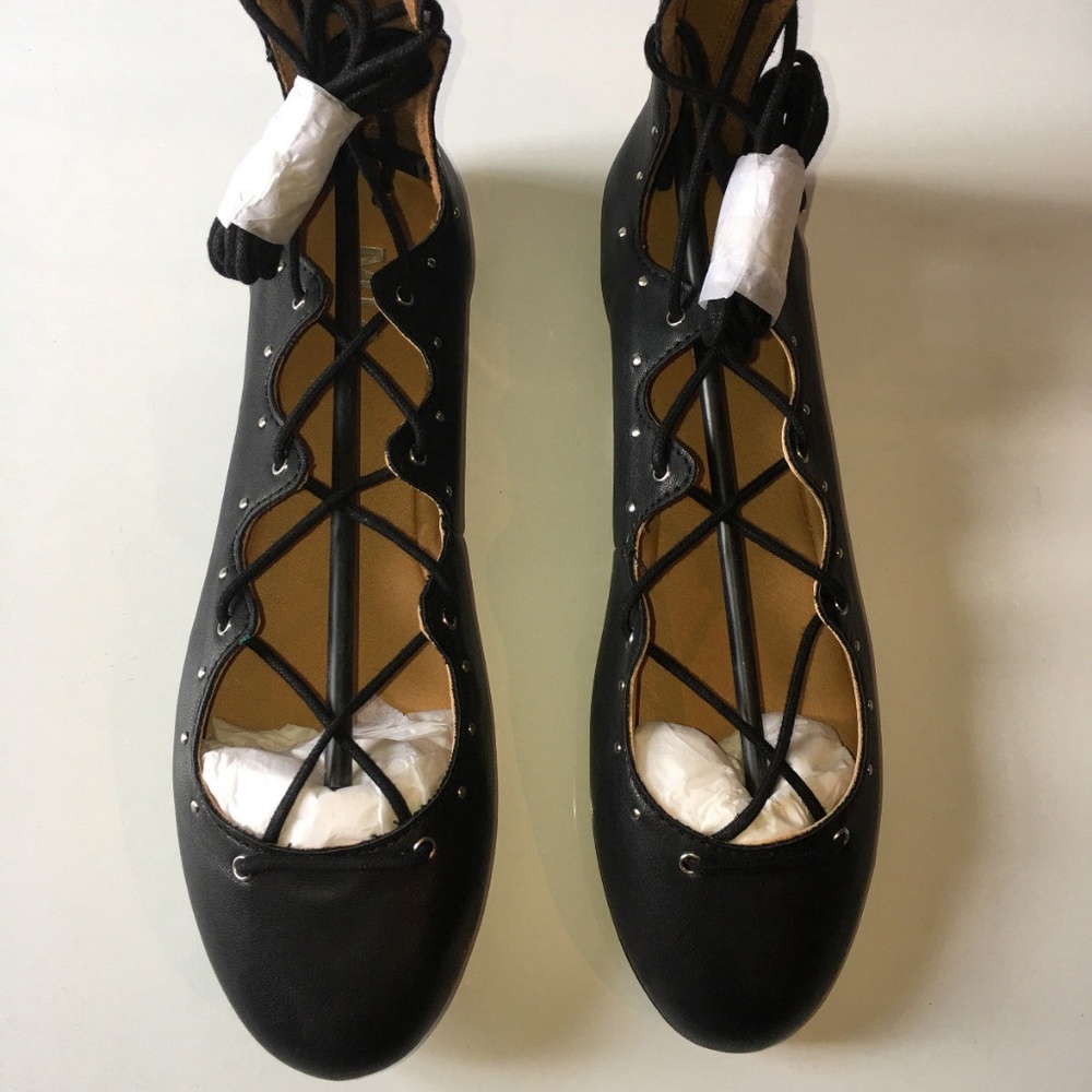 Mia Lace-up Ballet Flat Black GG484 Benni Black - Picture 1 of 8